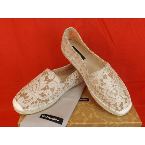NIB DOLCE & GABBANA OFF WHITE ICE FLORAL PRINT LACE ESPADRILLE FLATS 40 $ 545 - Picture 2 of 12